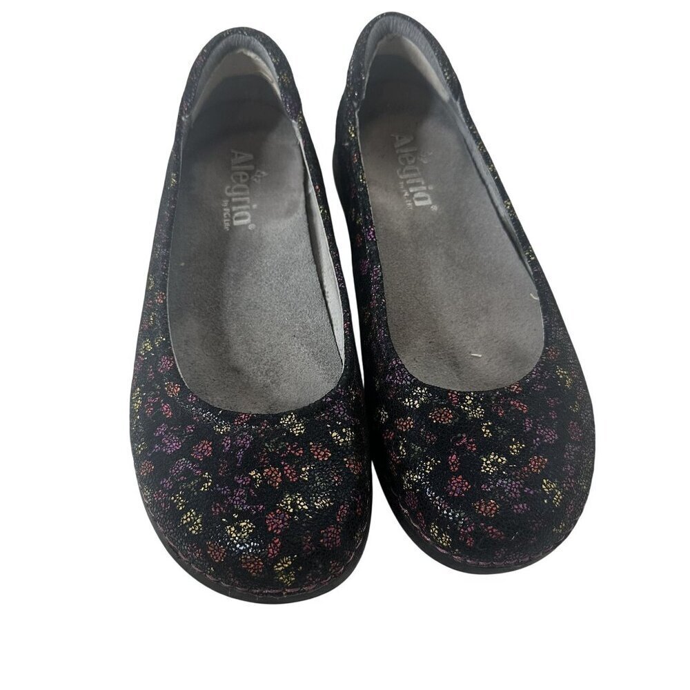 * Alegria By PG Lite Womens Floral Slip-Resistant Leather Flats Size 7
